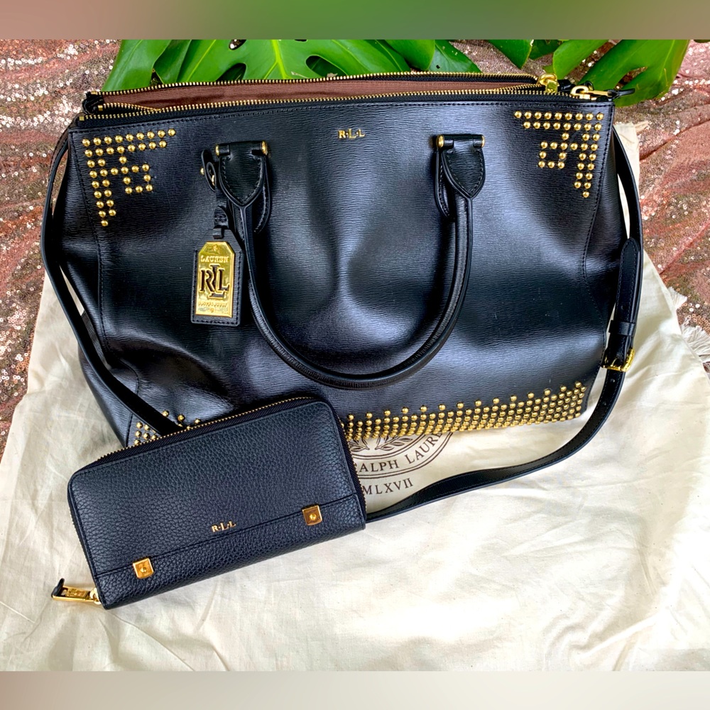Lauren Ralph Lauren Women's Newbury Studded Double Zip Tote Bag with wallet
